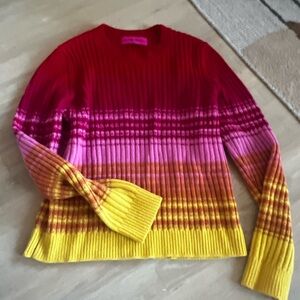 The Elder Statesman Morphe striped ribbed red pink yellow 100% cashmere sweater
